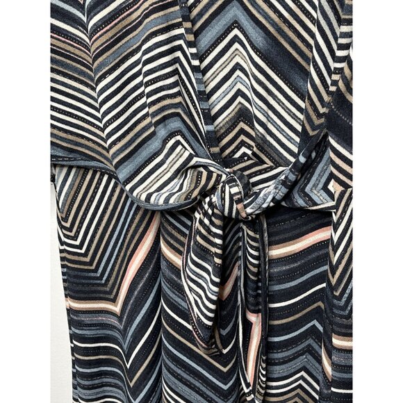 Cato Dress Womens Large Flare Brown Blue Chevron Striped V Neck Work Fall Casual - Picture 6 of 11